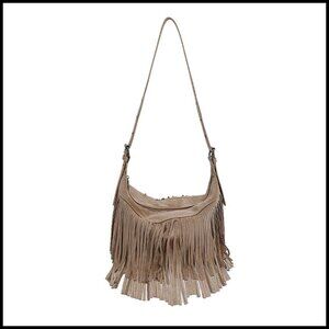 Suede Fringe Hobo Bag Boho Retro Crossbody Adjustable Strap Spacious